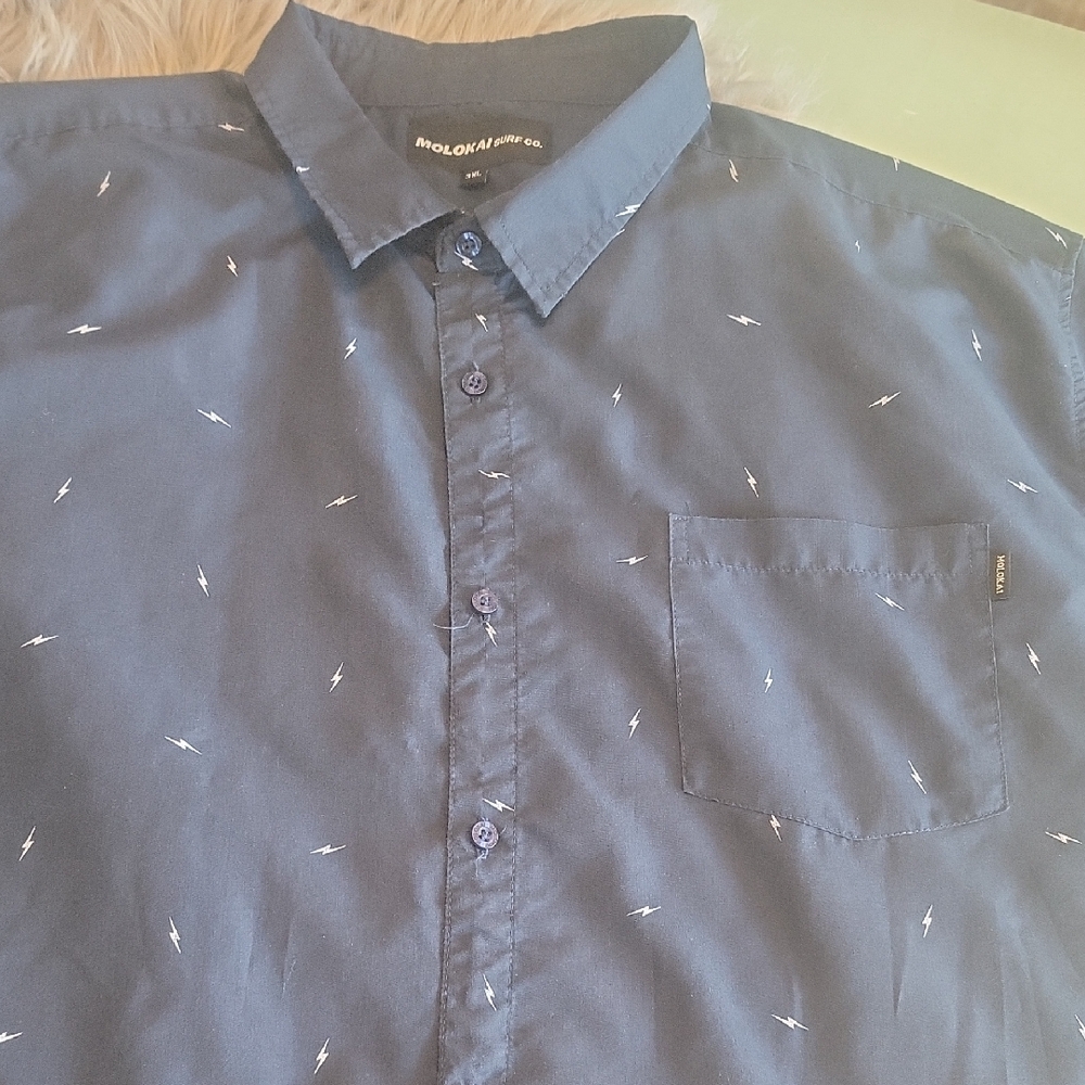 Stylish Navy Button-Down Shirt with Lightning Design